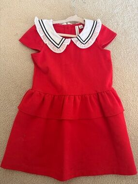 Janie and Jack Red Dress with White Peter Pan Collar